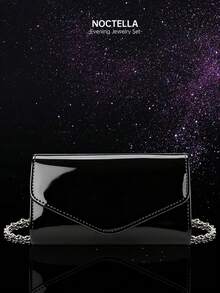 Noctella 四件套水钻首饰套装，闪亮项链、耳环和手链；时尚新款亮面PU晚宴包/派对包；精致优雅的翻盖信封手拿包，适合女士和女孩参加派对、舞会、婚礼和晚宴。 - 黑色 - 查看 11