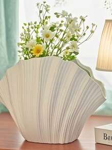 Modern Shell Vase For Home Decor – Elegant White Flower Vase With Fluted Texture, Perfect For Living Room, Bedroom, Office, Table Centerpiece, Wedding, Boho & Minimalist Style, Single Piece - A - View 6