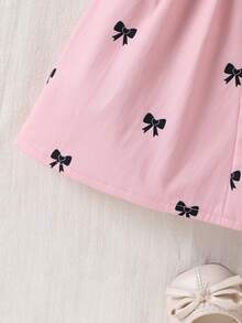 Baby Girl Sleeveless Dress With Collar, All-Over Bow And Button Design, Sweet Princess Style Infant Dress - Pink - View 7