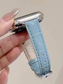 时尚品牌 D 字母金属装饰软皮表带，兼容 46mm 38mm 40mm 41mm 42mm 44mm 45mm 49mm，优雅女士珍珠色真皮替换表带，适用于 Series 11 10 9 8 7 6 5 SE Ultra 2，时尚配饰，圣诞节和情人节礼物之选。 - 淺藍色 - 查看 4