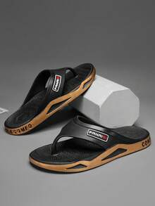 Chanclas unisex de diseño minimalista con letras, sandalias casuales y transpirables para uso en exteriores/interiores, baño y ducha - Dorado - Ver 2