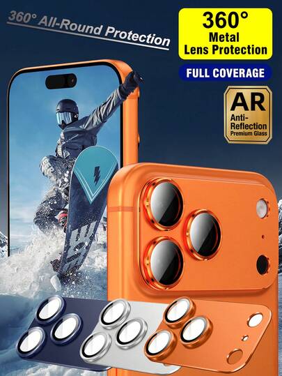 ZYONS 3pcs Aluminum Alloy Metal Lens Protector Film, Compatible With Iphone 17 Pro Max/17 Pro, Ultra-Hard Aluminum Alloy Frame, Paired With 9H Tempered Glass, Ultra-Clear Anti-Scratch Full Coverage, Orange/Silver/Blue 3 Colors Available, Support Strong Adsorption, Compatible With Phone Cases, Full-Coverage Camera Protection, Effectively Prevent Scratches, Fingerprints And Dust, Resist Daily Scratches And Accidental Impacts, High Transparency Without Affecting Photo Clarity, Perfect Fit Without Bulging, Gift For Birthday, Family And Friends