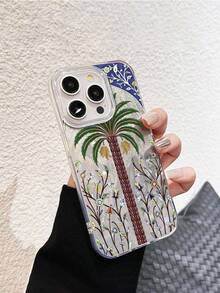 Ốp lưng điện thoại hình cây chà là Ả Rập Xê Út tương thích với iPhone 14 Pro Max, 15 Model mới, 16, ốp bảo vệ, 13 lấp lánh, 12 trong suốt, 11 Plus chống rơi, 16 Pro Max, cao cấp, thiết kế thoáng khí PM dành cho nam và nữ - Giấy bạc trong suốt - Xem 1