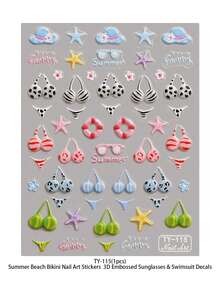QIANJIKU 1pc Colorful 5D Embossed Bikini Nail Stickers - 3D Textured Fashion Glasses, Life Buoy, Swimsuit Nail Art Stickers - Fun Summer Vacation Style DIY Decorative Stickers - Suitable For Beach Parties / Music Festivals / Spring & Summer / Holiday Occasions - Multicolor - View 9