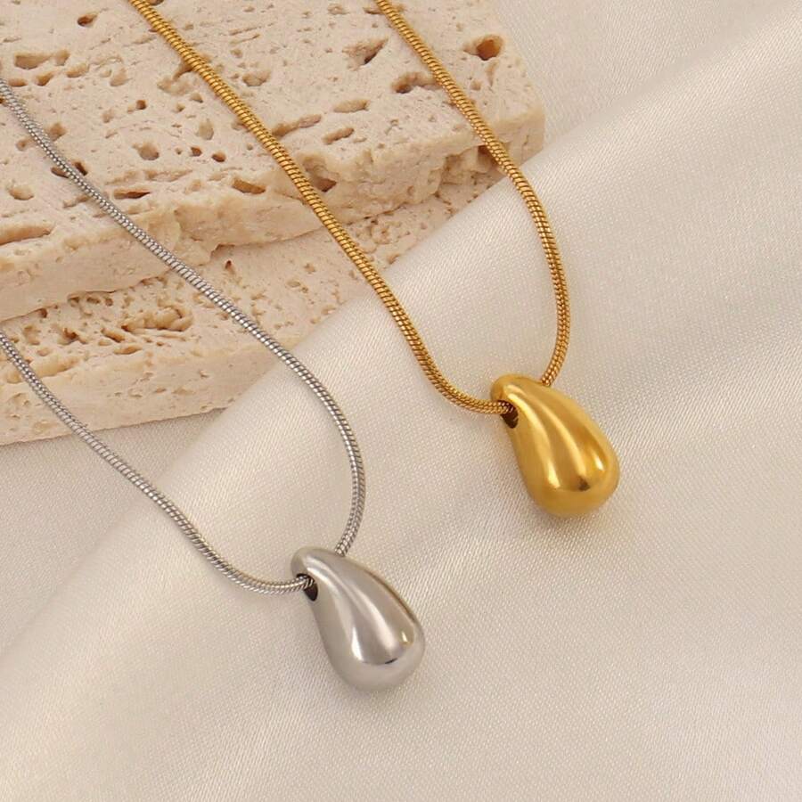 Dây chuyền mặt dây hình giọt nước rỗng màu vàng tối giản, chống thấm nước, không phai màu, làm bằng thép không gỉ, thích hợp cho phụ nữ đeo hàng ngày. - hình giọt nước - Xem 1