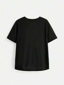 Camiseta casual y suelta de cuello redondo de manga corta para mujer, apta para el verano, camiseta gráfica - Negro - Ver 5
