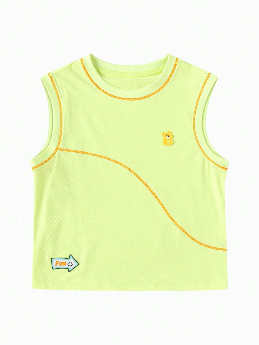 Áo tank top mùa hè nhanh khô cho trẻ em 2026, chất liệu cotton mềm mại, thoáng khí, chống tia UV, nhẹ và thoải mái, dành cho bé trai và bé gái. - Màu vàng xanh - Xem 1