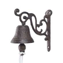 SHIOUCY Türglocke Gusseisen, Wand Befestigte Kapitäne Glocke Türklingel, Hängende Schiffsglocke, Gusseisen Hängende Schiffsglocke, für Türen Restaurants Schulen Gärten, 13.5*13.5cm, Schwarz - Bronze - Übersicht 8
