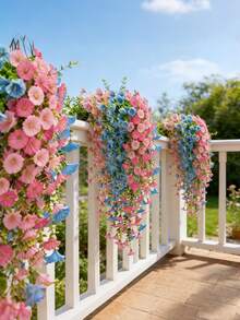 2pcs/Set Artificial Blue & Pink Eucalyptus Garland, Outdoor Hanging Floral Decor, UV-Resistant Greenery For Anniversary, Graduation, Wedding, Party, Home, Office, Porch, Garden, Wall Decor In Spring & Summer, Artificial Flowers Decor, Suitable For Mother's Day Gift, Pipe, Graduation Gift, Wall Decor, New Home, Teacher's Gift, Porch Decor - Multicolor - View 5