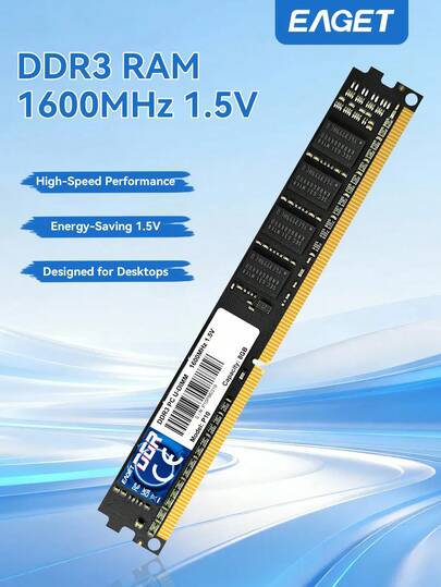 EAGET ذاكرة سطح المكتب DDR3 4 جيجابايت/8 جيجابايت 1600 ميجاهرتز - أداء عالي 1.5 فولت، رقاقات أصلية، تبريد قوي، مستقرة للمكتب والألعاب والاستخدام اليومي