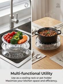 1/3pcs LDQ Stainless Steel Steamer Rack - Rust-Proof For Home Storage Pots, Multi-Layer Round Steamer Insert With Can Holder Accessory, Perfect For Home Kitchen Use, Kitchen Helper[Please Remove The Anti-Scratch Film Before Use, If It Cannot Be Removed, Please Use Hot Water To Soak] - Multicolor - View 7