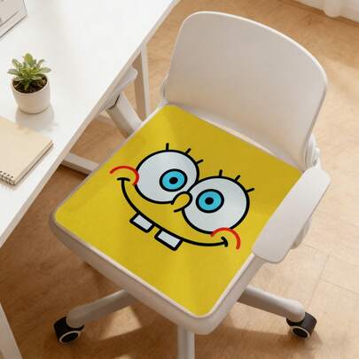 SpongeBob SquarePants 卡通人物办公椅垫，透气网布坐垫，底部防滑，可爱方形坐垫，适用于办公桌椅，符合人体工学设计，缓解长时间工作带来的压力和疲劳，适用于办公、学习和游戏，多种趣味图案可选