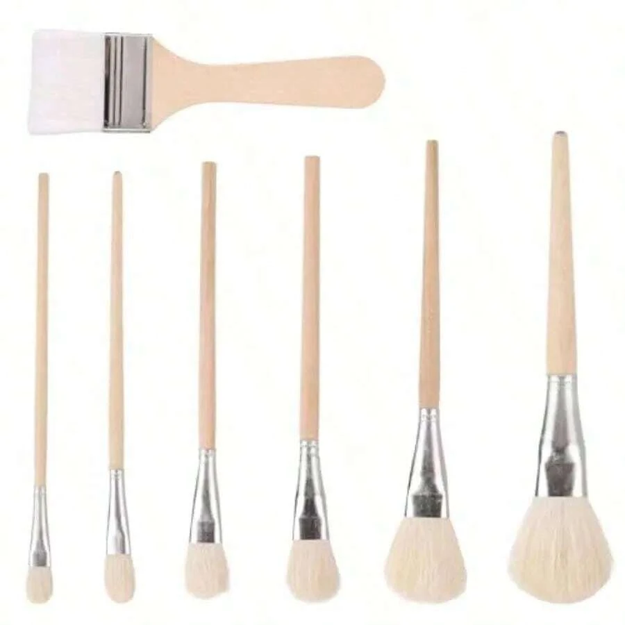Juego de 7 piezas de brochas de cerámica con mango de madera, brochas para pintura artística, brochas para esmalte de cerámica, brochas de acuarela de cerámica, adecuadas para manualidades, pintura, estudiantes y aficionados - Conjuntos - Ver 1