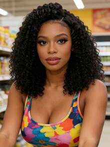Pre-Plucked Lace Front Wavy Short Bob Wig, Brazilian Virgin Human Blended Hair Wig For Women, Curly Pre-Trimmed Lace Front Wig, Everyday Wear & Cosplay Wig, Heat Resistant Synthetic Fiber, Black - Natural & Black - View 8