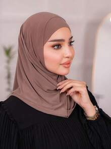 1pc Hijab Cap, Women's Middle Eastern Arabic Dubai Turkey Solid Color Classic Minimalist Casual Elegant Humble Modal Silk-Like Soft Breathable Comfortable Long Brim 2-In-1 Scarf Turban Jersey Hijab, Suitable For Daily Life, Festivals, Gatherings, Worship, Beach, Holiday, Travel Essential - Multicolor - View 11