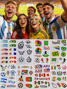 8Pcs Temporary Tattoos Cartoon Football Soccer Fans Celebrate Face Arm Makeup Fake Tattoo Stickers Waterproof And Sweatproof Temporary Tattoo Sticker - Multicolor - View 12