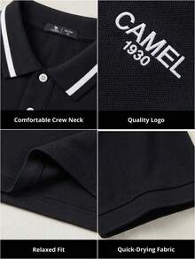CAMEL CROWN Camisa polo de rayas para hombre, camiseta de manga corta para hombre, parte superior de seda transpirable - Fantasma negro - Ver 7