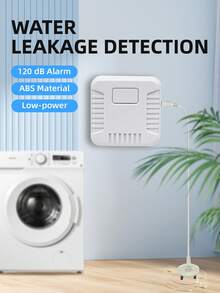 1pc 130dB Water Leak Alarm With Sensor Cable & Metal Probe, Portable Square White Water Flood Detector For Basement, Plumbing, Bathroom, Kitchen - White - View 5
