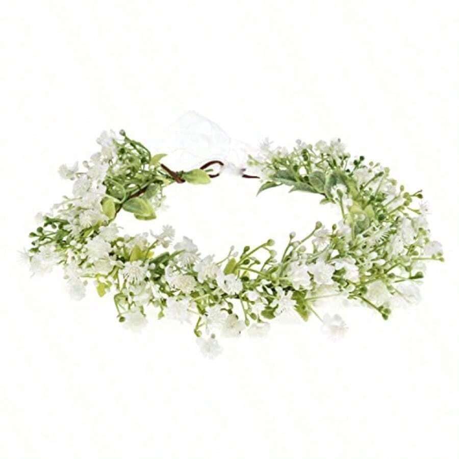 QY- Bridal Flower Crown Women Rose Floral Headband Maternity Photo Prop Baby Shower Leaf Hair Wreath B-White -3788 - Trắng - Xem 1