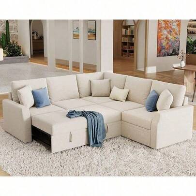 85" Sleeper Sofa Bed With Pull-Out Bed And Storage Seat – Oversized Reversible L-Shaped Sectional Couch For Living Room Or Apartment