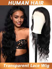 13x4蕾丝前假发，预先拔毛，带婴儿发，水波纹透明蕾丝前假发，女士自然波浪蕾丝假发，自然黑色，150%密度 - Natural Black - 查看 5