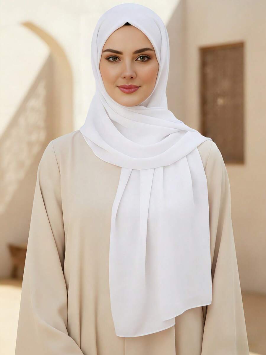 Được làm từ chất liệu chiffon cao cấp, nhẹ, thoáng khí, mềm mại và mịn màng, thoải mái khi mặc cả ngày. Thiết kế mỏng và thoáng khí, hoàn hảo cho mặc hàng ngày, đi làm, du lịch, dự tiệc và mọi dịp. Kiểu dáng màu trơn cổ điển, dễ phối với mọi trang phục, thanh lịch và thời trang. Kích thước vừa phải, dễ quấn và cố định, phù hợp với hầu hết phụ nữ. - trắng - Xem 1