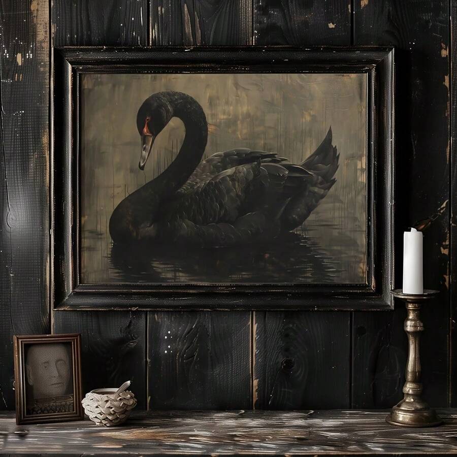 1 pieza, Póster de arte gótico de cisne negro, impresión de lienzo vintage sin marco, decoración de pared de Dark Academia para sala de estar, dormitorio, oficina en casa - decoración perfecta para dormitorio y apartamento - 111 - Ver 1