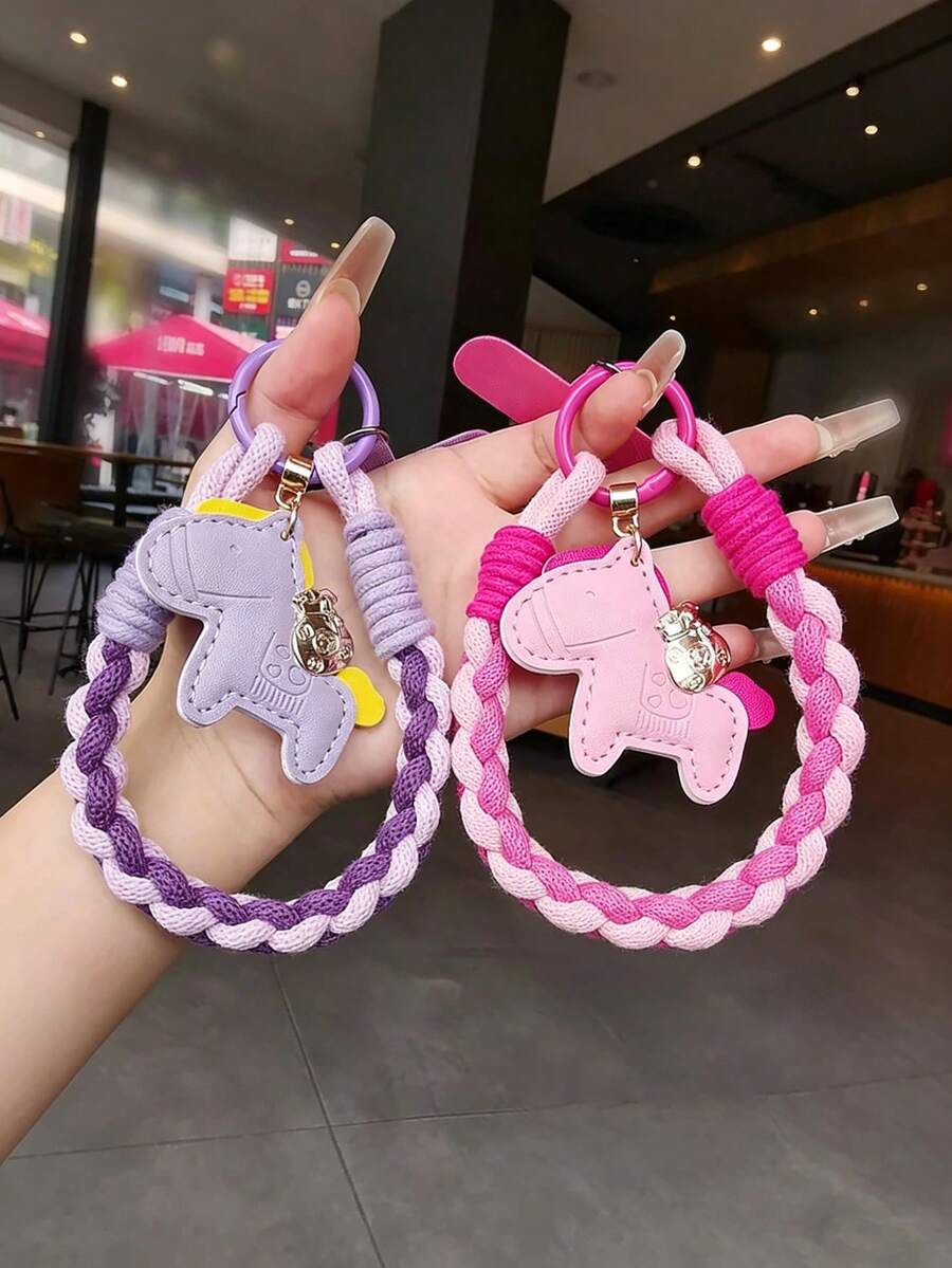 编织手机挂绳，配结实耐用的皮革马形吊坠、腕带、钥匙链、防丢垫 - 彩色 - 查看 1