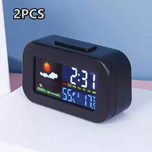 1/2pcs Multifunctional M2 Color Screen Weather Timer Alarm Clock, Dual-Function Temperature & Humidity Monitor, Compact Portable Large Backlit Display, Comfort Index, Battery Not Included, Suitable For Dormitory Bedroom Desktop Decor, Daily Holiday Home Supplies Gift - Multicolor - View 14