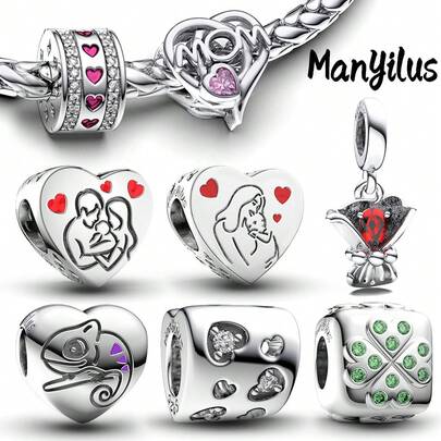  Bộ mặt dây chuyền hình trái tim bằng bạc Sterling 925 Manyilus, mặt dây chuyền đính đá CZ dành tặng mẹ nhân Ngày của Mẹ, thích hợp để làm vòng tay và dây chuyền thủ công, quà tặng trang sức tự làm cho mẹ.