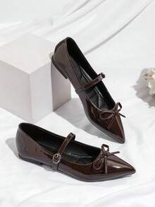 Women's Rubber Bow Tie Flat Shoes, Minimalist - Brown - View 4