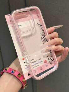 1件粉色英文「Never Blame」極簡個性化 TPU 防震全包手機殼，適用 17、16、15、14、13、12、11 Pro Max、Air 系列，美學風格 - 彩色 - 查看 5