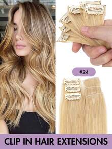 6pcs/Set 1pc Clip-In Hair Extensions, Real Human Hair, Straight, Ombre, Clip-In Real Hair, Party Natural Black Straight Hair, Women Clip-In Hair Extensions, Girls Cosplay And Party, Easy To Wear, Suitable For Christmas - Multicolor - View 23