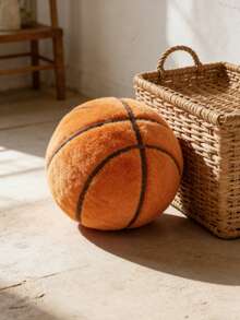 1pc Creative Basketball Shaped Plush Throw Pillow, Small Orange Spherical Cushion, Sports Style Home Decor - Orange - View 7