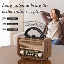 Retro Portable Radio, AM/FM/SW Multi-Band, USB Charging + TF Card Playback, With External Antenna, Outdoor Emergency Personal Radio, Mini FM Receiver - Maroon - View 6