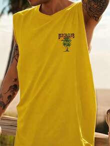 Côtier , Débardeur graphique décontracté pour hommes, imprimé pour les vacances à la plage en Californie , Convient pour le port estival , Confortable et respirant , Style - Jaune citron - Voir 3