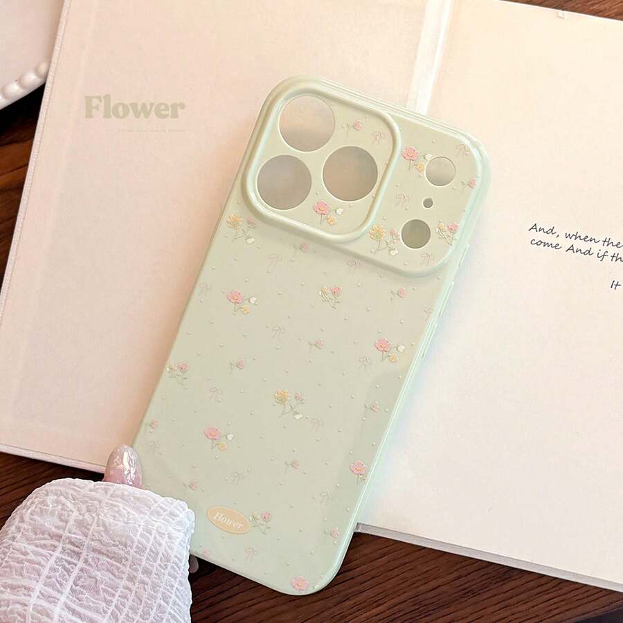 Kavenfort 刺绣绿黄玫瑰花卉夏季清新手机壳，适用于 16，也兼容 Apple 17 Pro Max、15、14。优雅软壳，仙女风，美丽甜美，少女心满满，韩版清新，小众，软妹风，ins风。 - 繡綠 - 查看 1