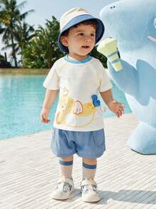 Balabala 2026年夏季婴儿T恤套装，柔软棉质，可爱俏皮设计，轻盈舒适休闲装 - 本白 - 查看 3