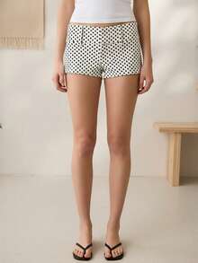 Women's Summer Mini Shorts Fashionable Dot Print/Striped Low Rise Going Out Micro Shorts - Blanco - Ver 4