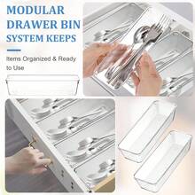 6pcs Universal Transparent Drawer Cup And Spoon Organizer Box, Desktop Storage Box, Portable Drawer Storage Organizer, Desktop Organizer Box, Cutlery Divider Box, Drawer Organizer Set - Multicolor - View 8