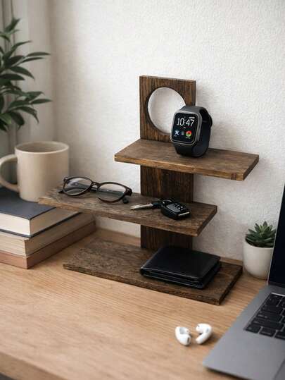 1 Pc Vintage Style Wooden Multi-Layer Storage Rack,Display Tea Cup Holder, Ornament Tray,Accessories Rack,Tabletop Organizer Rack For Fragrance, Candles, Cosmetics, Collectibles, Decorative Items,Suitable For Sofa Side, Bedside, Living Room,Bathroom, Kitchen