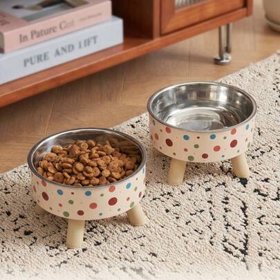 PETSIN 1pc Stainless Steel Raised Pet Bowl, Anti-Slip & Anti-Spill, For Cats & Dogs