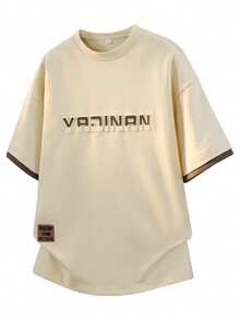 男士短袖T恤，休闲夏季套头衫 - 杏色 - 查看 8