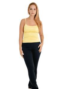 Women's Tank Top For Gym With Thin Straps, Slim Fit, Plain Polyamide, No Padding, With Double Fabric At The Bust - Yellow - View 3