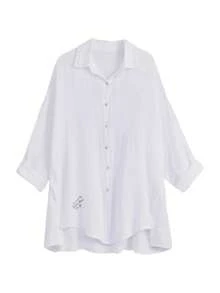 Đầm sơ mi in họa tiết dáng rộng dành cho nữ cỡ lớn màu trắng - trắng - Xem 6