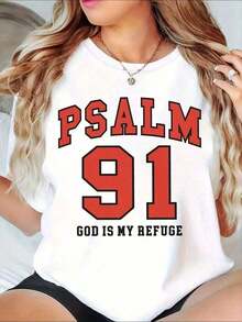Psalm 91 God Is My Refuge Christian Faith Statement Graphic Shirt Women And Men, Religious Verse Inspired-Shirt, Spiritual Faithful WearersSports Short Sleeves Suitable For Festival Celebrations,Spring/Summer Casual Top, Country-Style Shirt, Party Cutfit, Digital Print Quality, Durable Fabric, Short-Sleeve Top, Party Wear, Fashionable Women'S Clothing - 白色 - 查看 1