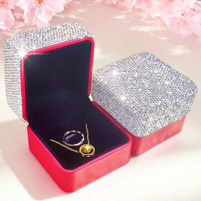 1 hộp đựng trang sức đính đá lấp lánh sang trọng, hộp đựng bông tẩy trang, son môi, nhẫn, bông tai, dây chuyền, hộp trang điểm du lịch di động, quà tặng ngày lễ