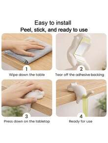 4pcs Cute Cat Shaped Desk Edge Hooks, No Drilling Needed Tabletop Hanger For Bags, Backpacks, Keys, Headphones, Office & Home Desk Side Storage, Foldable Desk Hanging Hooks, Handbag Holder, Lightweight & Durable Desk Edge Hooks, Student Desk Side Bag Hooks, Keeps Purse Tidy - View 6