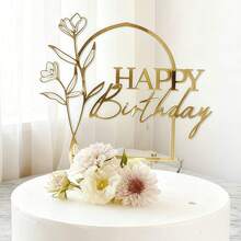 Conjunto de 3 peças para decoração de bolo de aniversário, decoração de bolo de aniversário, decoração de mesa de doces, toppers de bolo modernos com texto e flores, presentes para decoração de bolo de festa de aniversário, palitos decorativos para bolo, utensílios de confeitaria, decoração para bolos, artigos para bolos, utensílios de cozinha essenciais, presentes de Natal - multicolorido - Ver 1