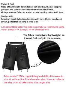 Men's Lightweight Summer New Fashion Distressed Thin Denim Shorts - Black - View 2